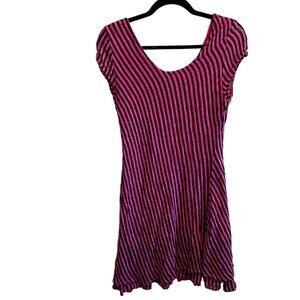 Angela Mara XSmall Womens Lagenlook Dress Artsy Striped Pink Navy